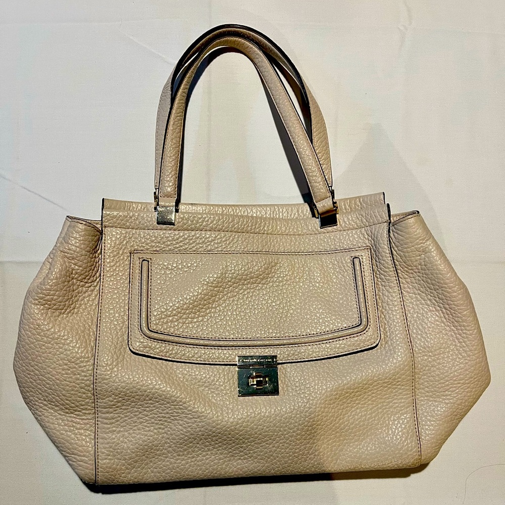 Kate Spade Beige Pebble Leather Everett Way Thatcher Satchel Bag